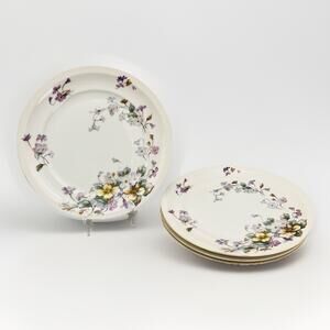 Set of 4 Meito Adele Salad/Dessert Plates Purple & Yellow Violets 7-3/4" VTG 50s